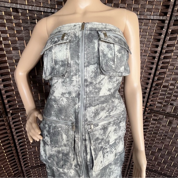 Zara Camo Strapless Zipfront Dress With Zippered Pocketd Small - Picture 2 of 11